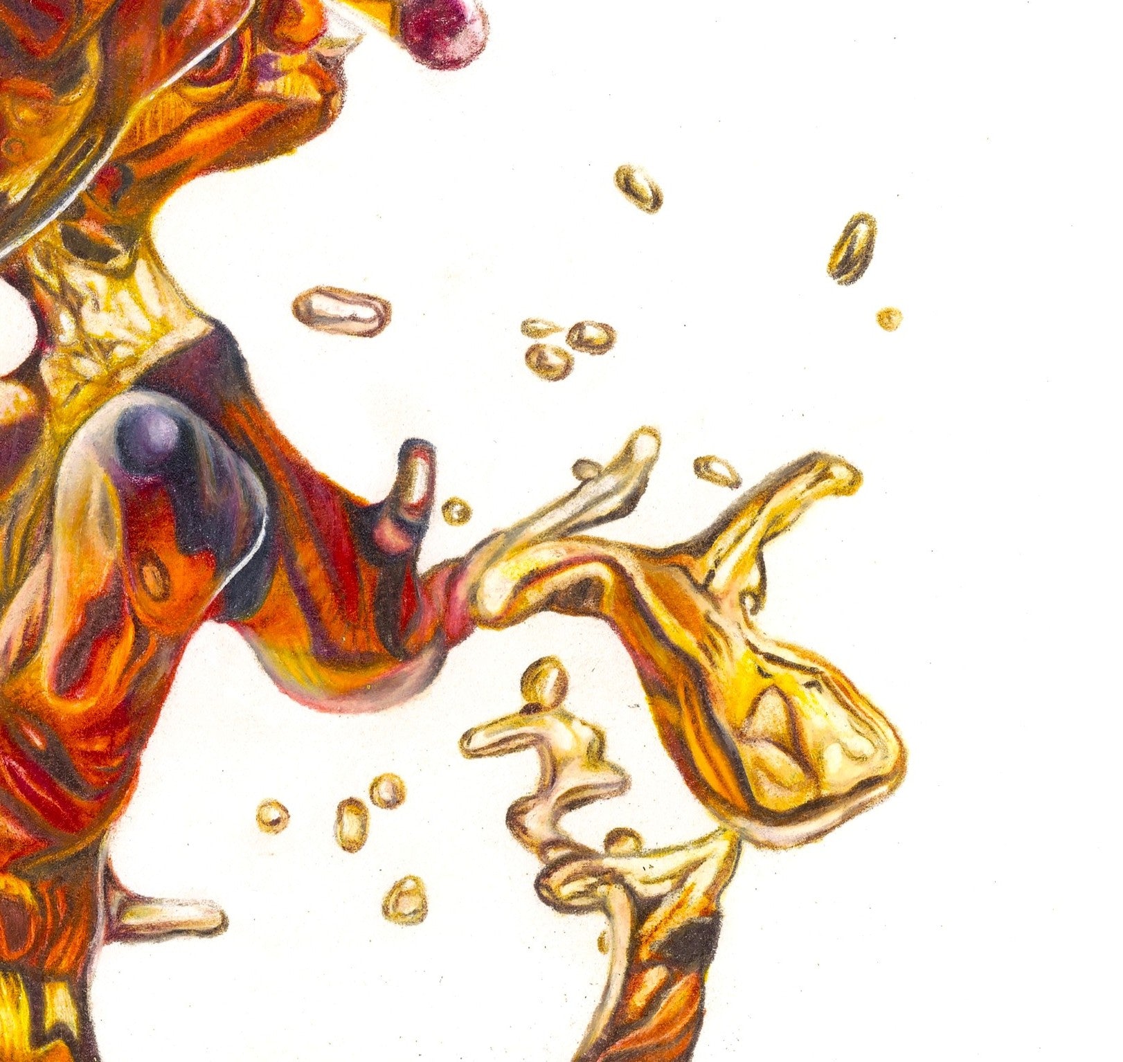 Colorful abstract design with flowing gold elements on a white background