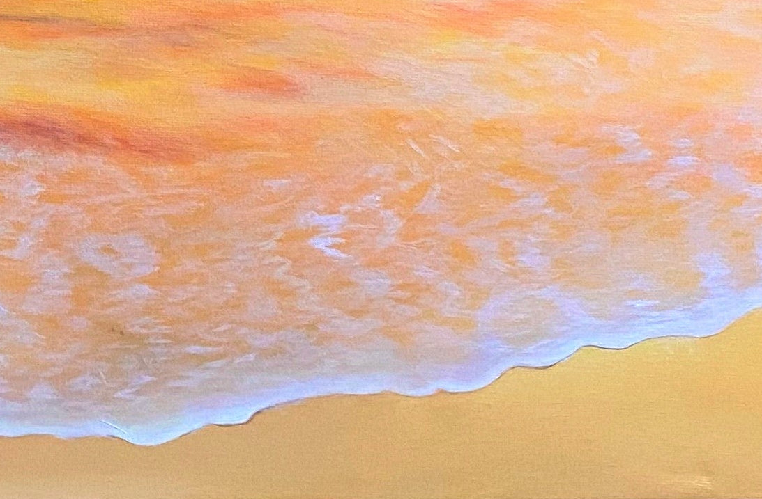 Colorful abstract painting of a sunset over water